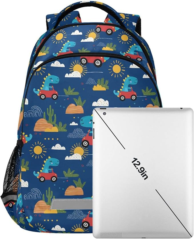 MNSRUU School Backpack with Chest Strap, Dinosaurs Cute Kids Pattern Laptop Backpack, Travel Hiking Backpack for Boys Girls, Rucksack, Knapsack