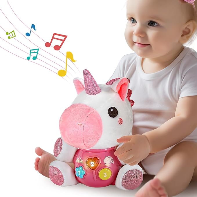 iPlay, iLearn Baby Unicorn Musical Toys, Newborn Girls Gift, Soft Unicorn Plush Stuffed Animal, Infant Light Music Time, 1st Birthday Stocking Gift Stuffer for 0 1 2 3 6 9 12 18 Month 1-3 Yrs Toddlers