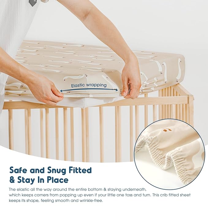GRSSDER Ultra Soft Jersey Knit Crib Sheets 2 Pack, Stretchy Crib Mattress Sheet with Deep Pocket, Universal Fit Most Crib Pads Safe and Snug, Breathable Fitted Sheets for Baby, Duck