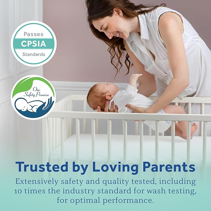 Sealy Baby Stain Protect Antimicrobial Fitted Waterproof Infant Crib Mattress Protector Pad and Toddler Bed Cover, Durable and Comfortable Topper, Machine Washable & Dryer Friendly, 52” x 28”- White