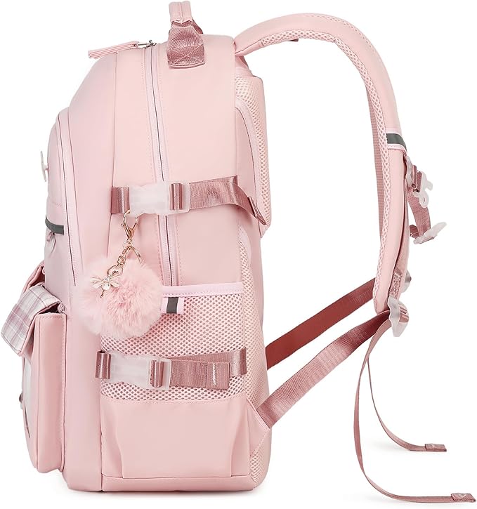 KIDNUO Backpack for Girls, 15.6 Inch Laptop School Bag Kids Kindergarten Elementary College Backpacks Large Bookbags for Teen Girl Women Students Casual Travel Daypacks (Pink)