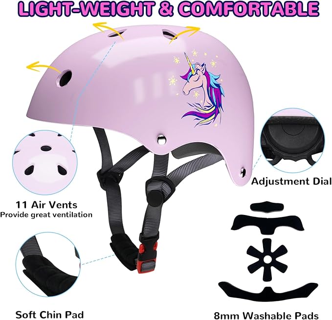 Kids Helmet with Knee Pads Elbow Pads and Wrist Guards,Child Protective Gear for Boys Girls Age 3-5-8 Years fit Roller Skates, Skateboarding, Scooter Bicycle Skate Scooter Skateboard