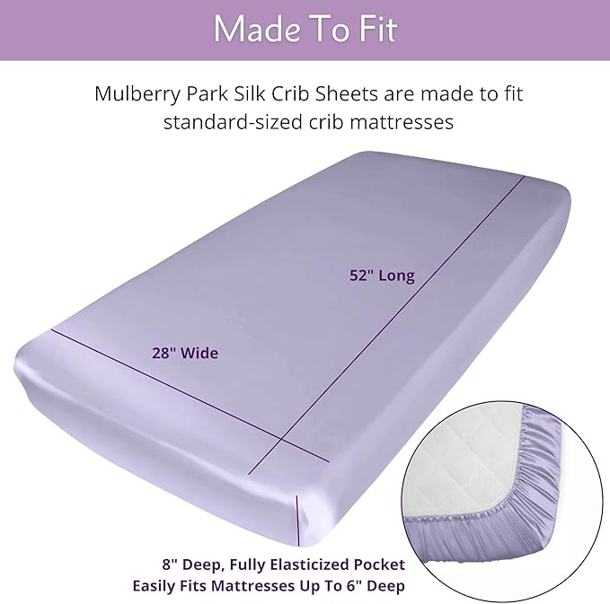 Mulberry Park Fitted Silk Crib Sheet - Grade 6A Pure 19 Momme Toddler Bedding - Gentle on Baby's Delicate Skin, Helps with Bald Spot, Eczema, Dry Skin & Cradle Cap - 28" x 52" / Peaceful Purple