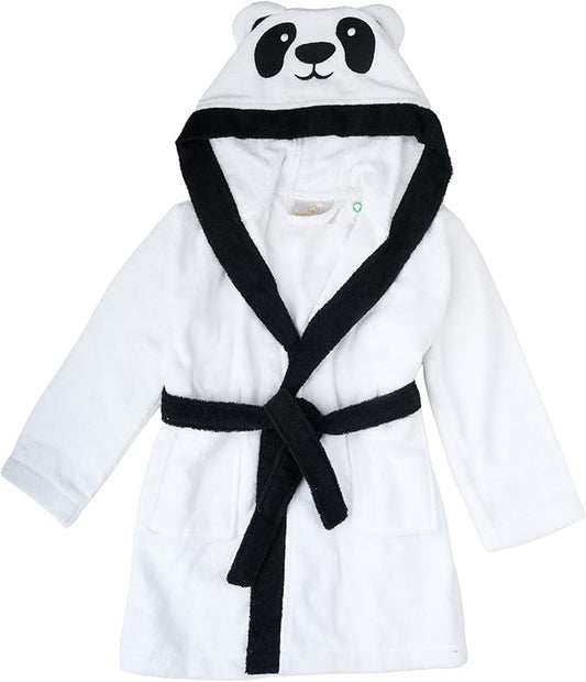 BAGNO MILANO Kids Organic Turkish Cotton Hooded Beach Cover-Up Towel, GOTS Certified, for Boys and Girls (Panda White, 5-6 Years)