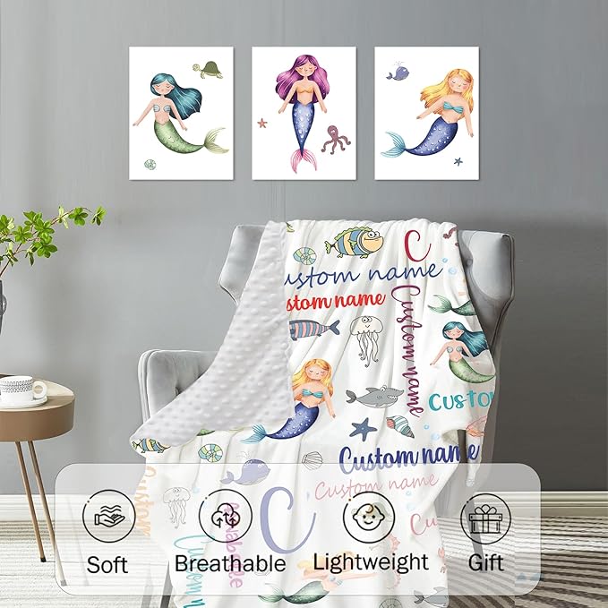 Personalized Baby Crib Bedding Set: 4 Piece Custom Crib Bed Set with Name, Nursery Bedding Set for Baby Girls Crib, Newborn Boys Crib Sets, Custom Gift Crib Bedding, Crib Sheet, Mermaid Theme