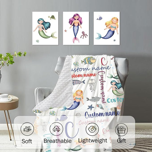 Personalized Baby Crib Bedding Set: 4 Piece Custom Crib Bed Set with Name, Nursery Bedding Set for Baby Girls Crib, Newborn Boys Crib Sets, Custom Gift Crib Bedding, Crib Sheet, Mermaid Theme