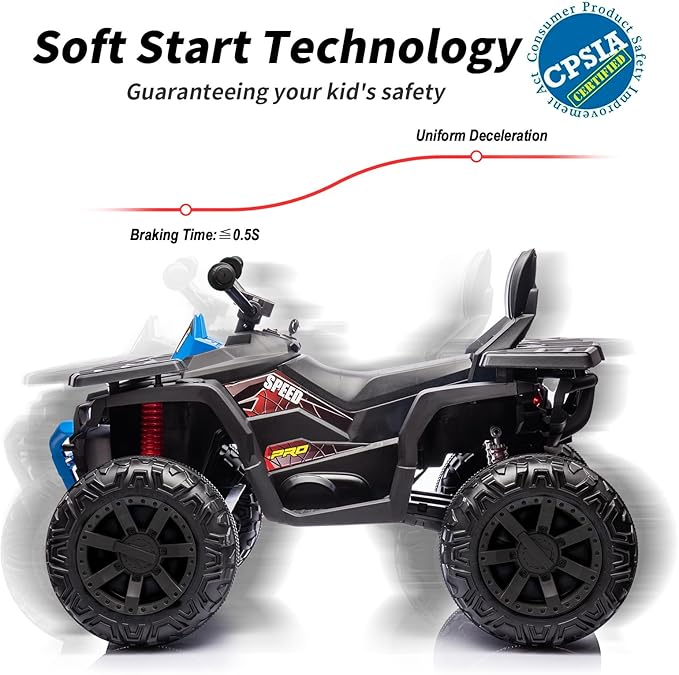 Kids ATV 4 Wheeler, 24V Ride On Toys Car for Big Kids with 400W Motor, 2 Seater - Navy Blue