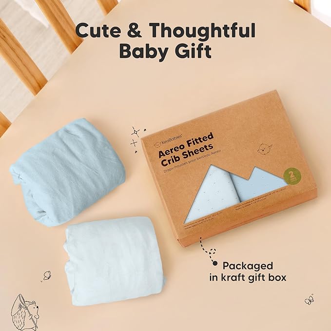 KeaBabies 2-Pack Fitted Crib Sheets for Boys, Girls, Baby - Soft Bamboo Viscose Cotton, 52x28 Standard Crib Mattress Sheets, Toddler Bed Mattress Cover, Gender Neutral, Breathable, Durable (Glacier)