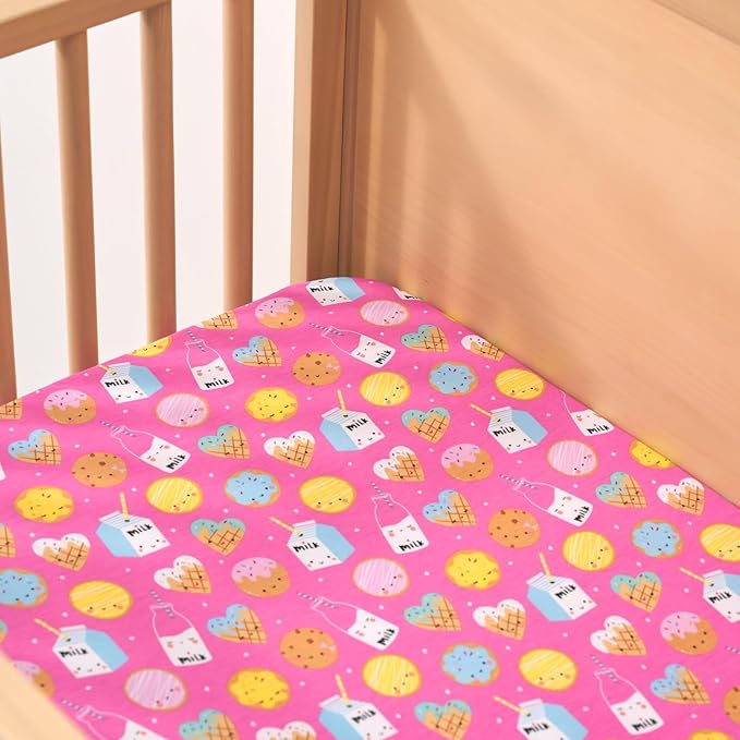 Little Sleepies Baby Crib Sheets, Buttery Soft Viscose from Bamboo Crib Sheets for Boys & Girls, Toddler Bed Sheet, Standard Crib Mattress Sheet, Super Stretchy & Elasticized (Pink Cookies & Milk)