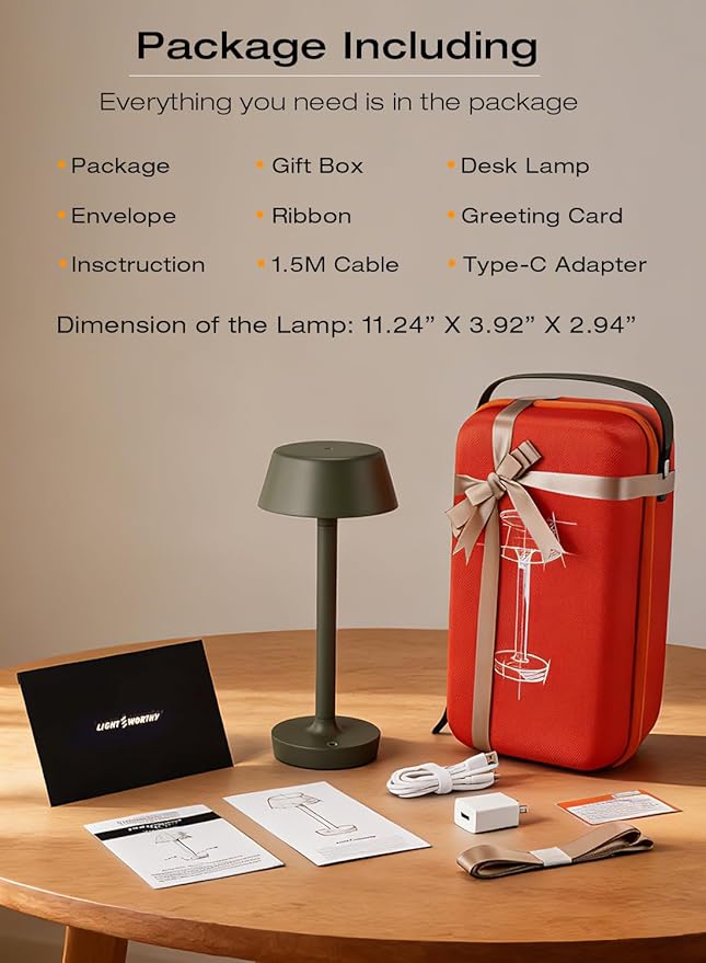 Light Worthy Cordless Rechargeable Table Lamp with Power Charger,Portable LED Desk Lamp,5000mAh Battery Operated,2700K-5700K Tunable,Stepless Dimming for Bedroom Bedside Touch Night Light,Green