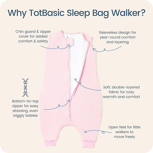 Toddler Sleep Sack with Feet, 1.0 TOG Baby Sleeping Bag with Legs, Oversized Wearable Blanket for 2T, 3T, 4T Walkers