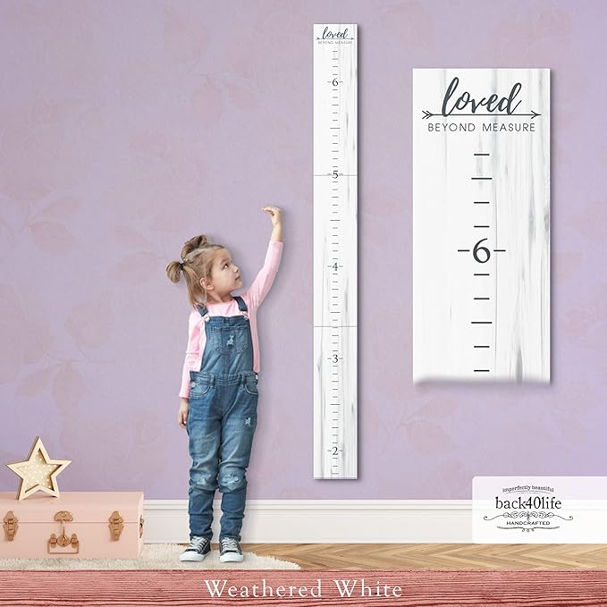 Farmhouse Style Wooden Kids Growth Chart Ruler for Boys and Girls (Weathered White - WHT)