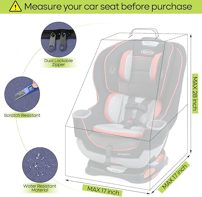 ZRRAJOY Padded Car Seat Travel Bag for Airplane, Heavy Duty Backpack for Air Travel, Water-Resistant Carrier with Shoulder Strap, Fits Most Car Seats (Blue+Black)