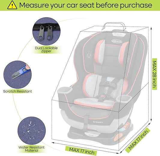 ZRRAJOY Padded Car Seat Travel Bag for Airplane, Heavy Duty Backpack for Air Travel, Water-Resistant Carrier with Shoulder Strap, Fits Most Car Seats (Blue+Black)
