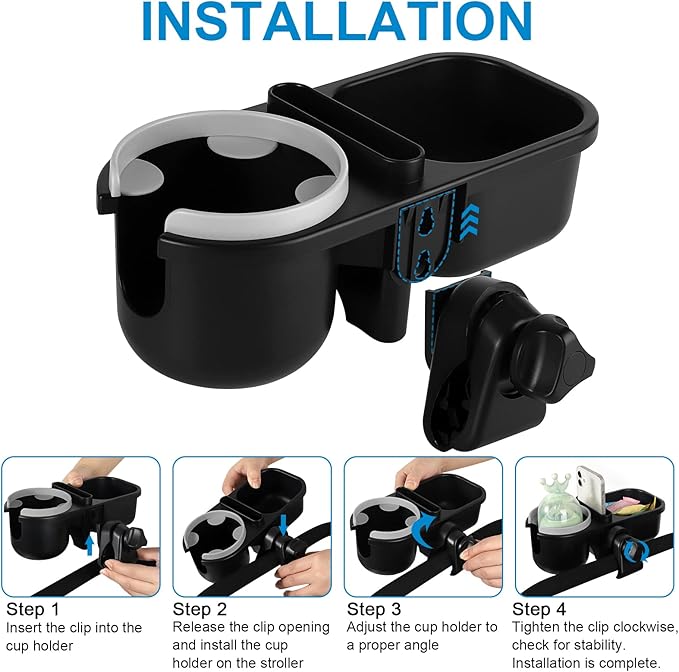 Accmor Stroller Cup Holder with Tray, Universal Cup Holder Tray for Uppababy Nuna Doona Strollers, Bottle Drinks Holder for Stroller, Wheelchair, Walker