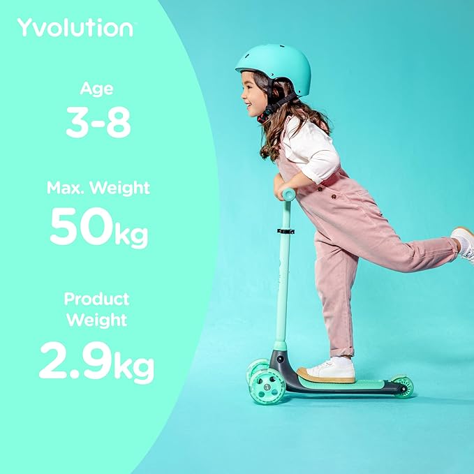 Yvolution Y Glider Air Scooter for Kids, 3 Wheel Scooter for Toddlers 4 Adjustable Height Glider with Kick Scooters, Lean to Steer with LED Flashing Light for Children Ages 3+ Years Old