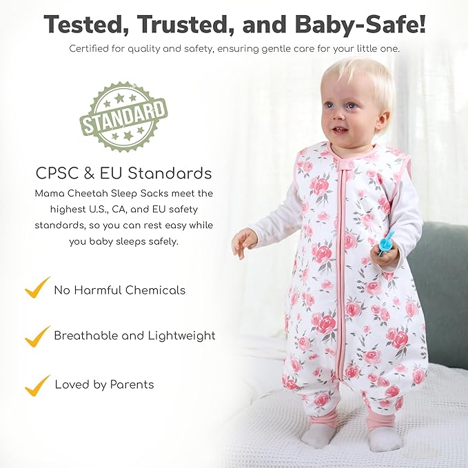 Mama Cheetah Toddler Sleep Sack with Feet 4T-5T, 0.5 TOG Organic Cotton Baby Wearable Blankets with Legs, Baby Sleeping Bag for Walkers, Early Walker X-Large