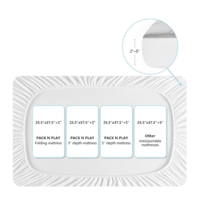 TILLYOU Pack and Play Sheets Pad - Waterproof Play Yard Playpen Sheets Pad, Soft Quilted Sheets with 1''-3'' Deep Pocket, Breathable and Fluffy, 39"x27",Light Grey