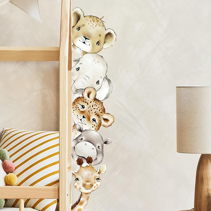 51.18 x 10.94 Inch Watercolor Animal Wall Decals Tiger Elephant Zebra Giraffe Wall Stickers Removable Peel and Stick Stickers Decor for Baby Nursery Playroom Bedroom Classroom Kindergarten Wall Decor