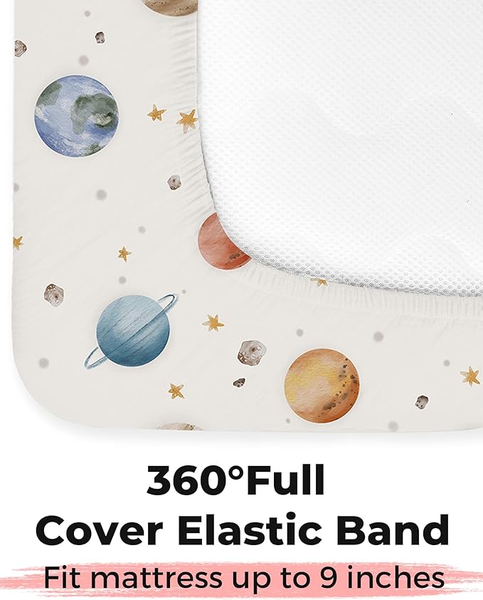 Crib Sheets for Boys and Girls, 2 Pack Fitted Baby Sheets for Standard Toddler Mattress 28" x 52", Soft Breathable Jersey Knit Baby Bedding (Stellar Adventure)