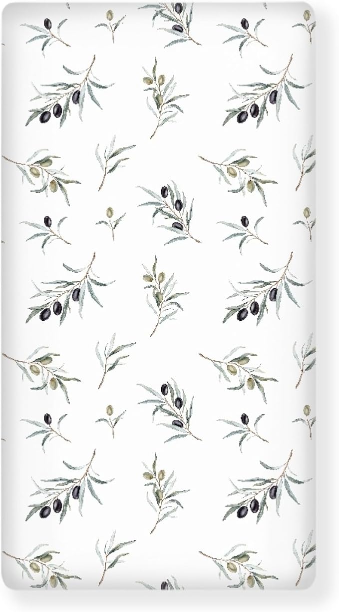 Black Olives and Green Branch Fitted Crib Sheet Olives Baby Crib Sheet Fit Standard Crib and Toddler Mattress,Crib Mattress Sheets for Boys Girls 28"x52"