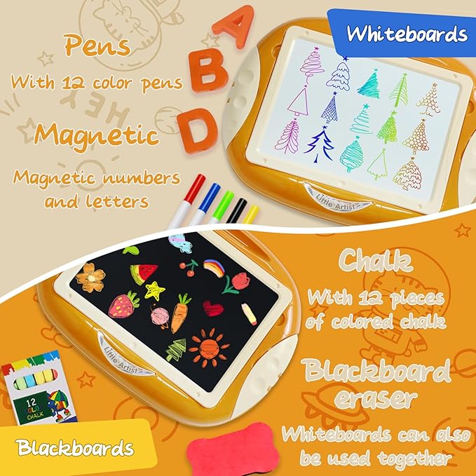 Toys for 1-2 Year Old, Toddler Toy with Magnetic Letters and Numbers, Learning and Educational Toys for 1 2 Year Old, Birthday (Creamy Orange)
