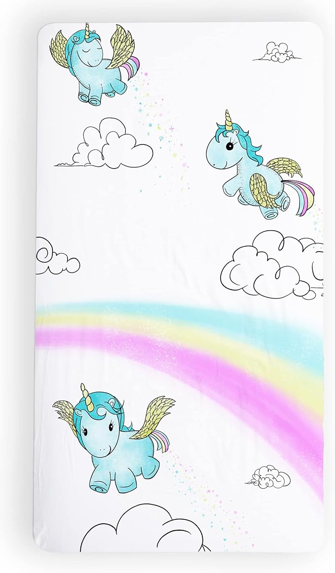 JumpOff Jo - Fitted Crib Sheet, Super Soft Breathable 100% Cotton Baby Crib Sheet for Standard Crib Mattresses and Toddler Beds, 28 in. x 52 in. - Unicorn Pixie Dust