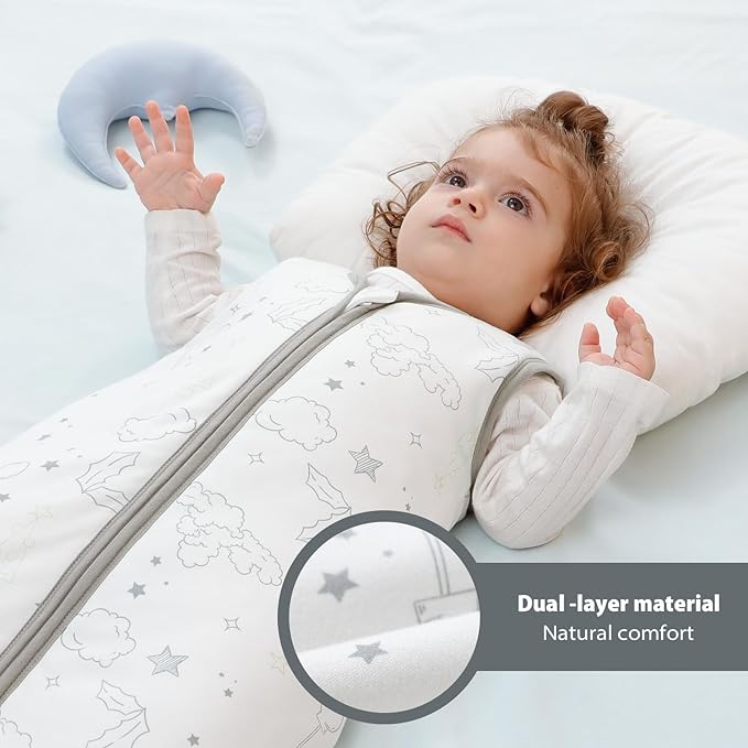 Mosebears Sleep Sack Baby Winter Wearable Blanket with 2-Way Zipper,2.5 TOG Cotton Sleep Sack Unisex (White Cloud, 0-6 Months)