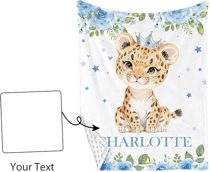 Personalized Baby Crib Bedding Set: 4 Piece Custom Blue Floral Leopard Crib Bed Set with Name, Nursery Bedding Set for Baby Girls, Newborn Boys Crib Sets, Crib Bedding Custom Gift, Crib Sheet