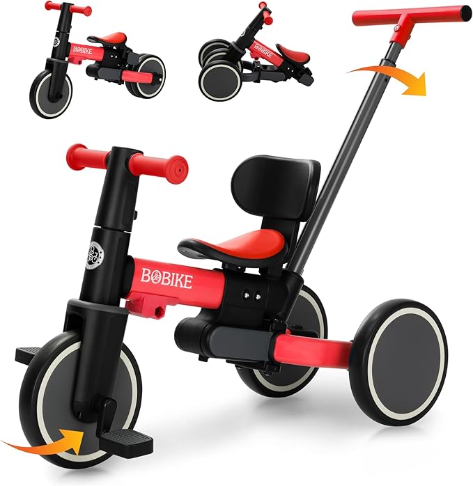 BoBike 5-in-1 Tricycle for Toddlers 18 Months to 5 Years, Kids Bike with Upgraded Pedals, Parent Push Handle, Balance Bike & Easy Assembly for Boys Girls (Red)