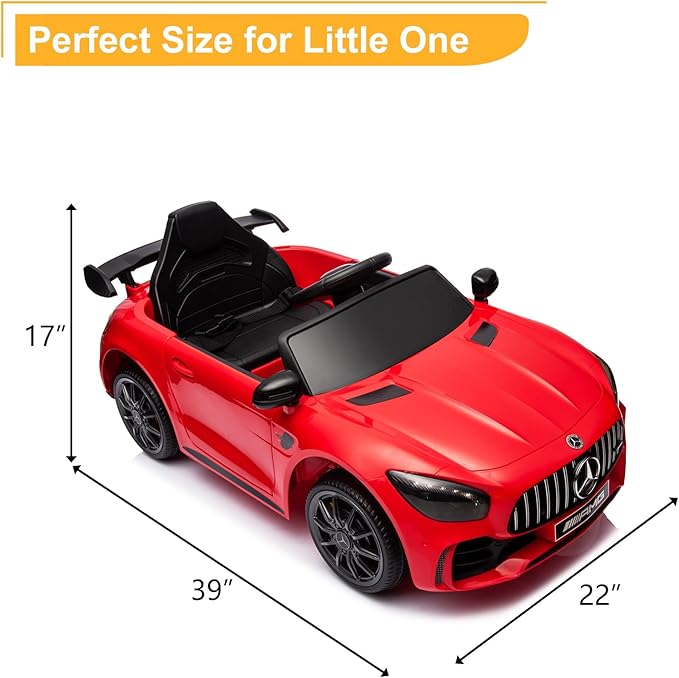 Winado 12V Ride on Car, Licensed Mercedes Benz AMG GTR Battery Powered Electric Vehicle, w/Parent Remote, Wider Seat, LED Lights, Openable Doors, MP3 Player, Smooth Start, 3 Speeds - Red