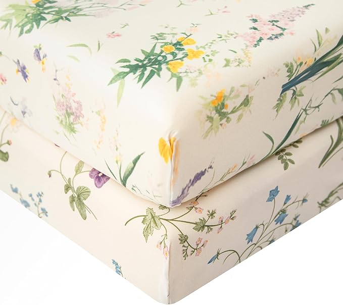 SDIII 2 Pack Floral Crib Sheets for Baby Girl 52×28 Stretchy Microfiber Jersey Knit Fall Crib Sheets Floral for Standard Crib and Toddler Mattress