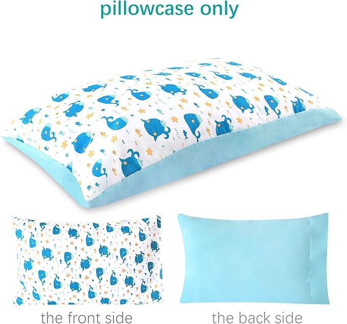 Biloban 3-Piece Toddler Sheet Set Microfiber, Toddler Bedding Set Includes Crib Mattress Sheet, Flat Sheet and Envelope Pillowcase, Silky Soft, Breathable and Lightweight, Whale