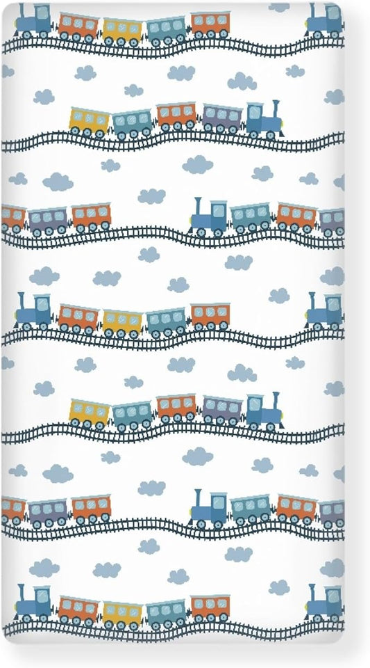 Colorful Train Fitted Crib Sheet for Boys Girls Cartoon Trains Baby Sheet for Standard Crib and Toddler Watercolor Steam Trains Nursery Bed Mattress Sheets 28"x52"
