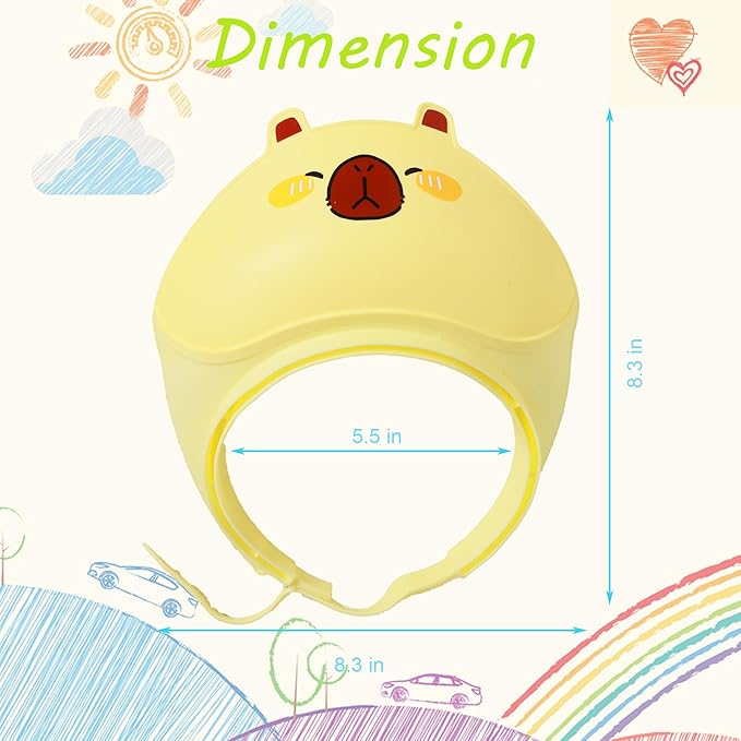 Baby Shower Cap - Waterproof Bath Visor for Toddlers 1-3 Years, Extra Soft Silicone Hair Washing Hat for Kids, Keep Water Out of Eyes (Yellow)