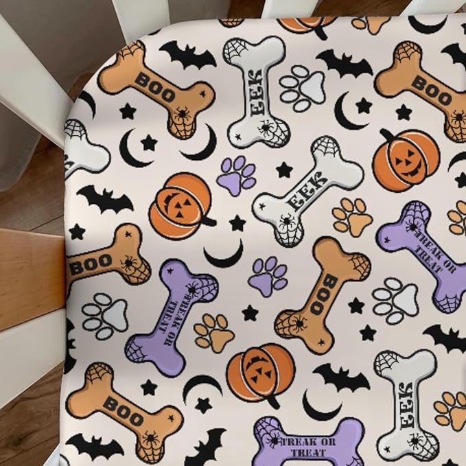 Cute Halloween Dog Paws Baby Crib Sheets Halloween Pumpkin Bone Bats Soft Baby Sheets Fitted Crib Mattress Cover Dog Lover Gift for Standard Crib Mattress 52"x28"