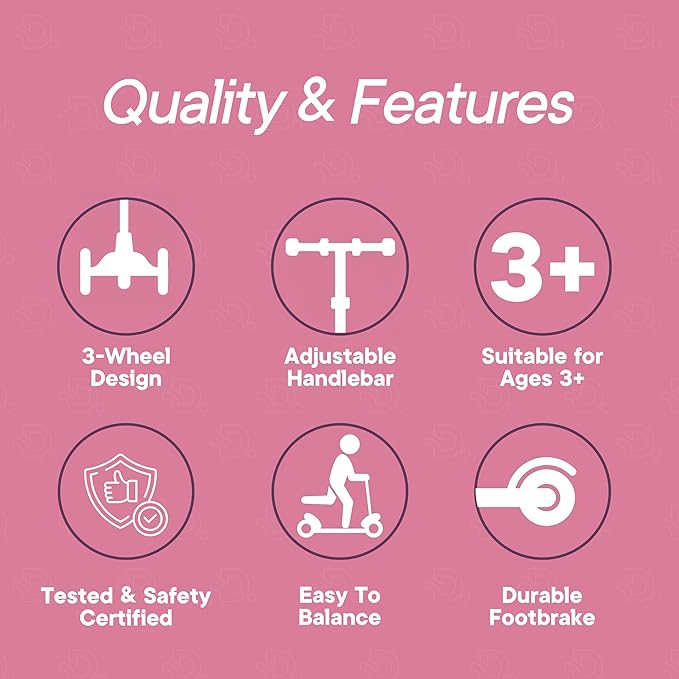 Dribbl 3-Wheel Kids Scooter - Lean-to-Steer Technology, Adjustable Height Handlebar, Wide Deck, Scooter for Boys & Girls Ages 3+, Child Safety Approved, Support Riders Up to 165 lbs, Purple and Pink