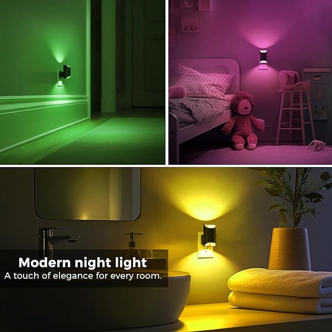 L LOHAS LED Night Lights Plug into Wall, Plug in Night Light with Dusk to Dawn Sensor, Color Changing Nightlight for kids Hallway Bedroom Stairway Bathroom Gift and Party, 2 Pack