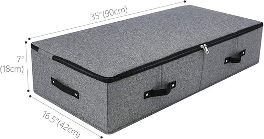 Omygarden Foldable Fabric Sturdy Under Bed Storage Box with 6 Handles, Zipper Lid, Blankets Clothes Comforters Storage Bin Organizer for Bedroom and Closet, 35x 16.5 x 7inch, Black Grey