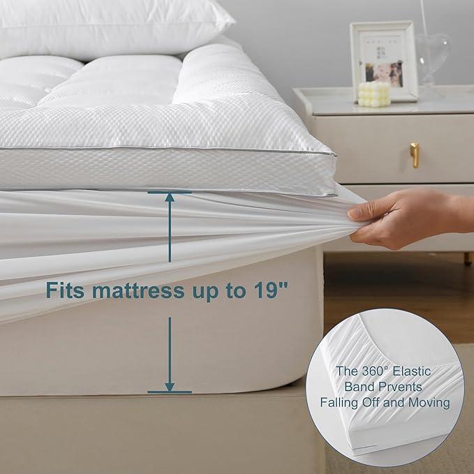 UNILIBRA Full Size Mattress Pad Pillow Top Mattress Cover Padded with Down Alternative Filling Quilted Fitted Mattress Protector Streches up 8-19" Deep Pocket Cooling Mattress Topper