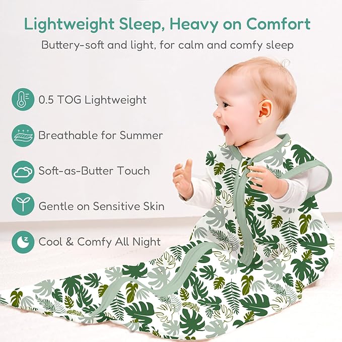 Baby Sleep Sacks Lightweight, Soft & Breathable 0.5 TOG Wearable Blanket with Zipper, 3-Pack 0-3-6-12-24-4T