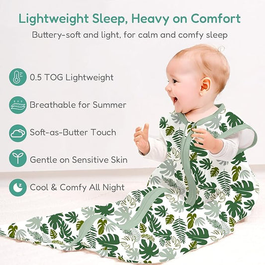 Baby Sleep Sacks Lightweight, Soft & Breathable 0.5 TOG Wearable Blanket with Zipper, 3-Pack 0-3-6-12-24-4T
