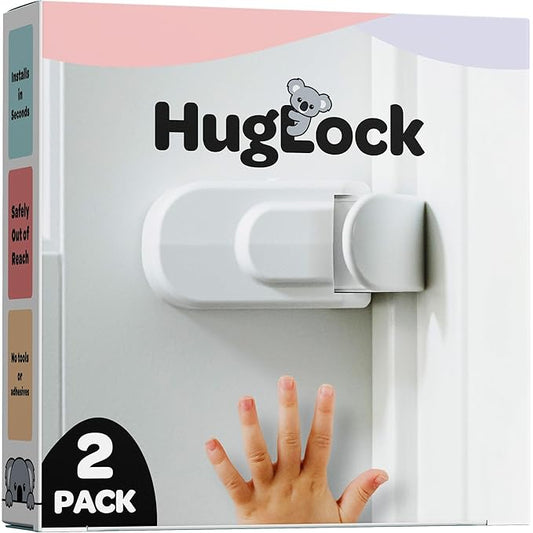 Huglock - The Snap-On Door Lock Kids Can't Reach or Defeat - No Tools or Adhesives Required - Works With Door Knob, Lever or Handle - Childproof Safety Locks are Toddler, Baby and Child Proof (2 pack)