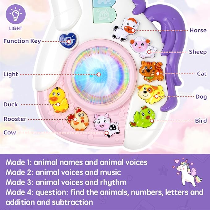 Marstone Toys for 1 Year Old Girl Birthday Gifts: Baby Musical Unicorn Toys 12-18 Months, Educational Cartoon Guitar for Toddlers 1-2, Infant 1st First Interactive Learning Birthday Present