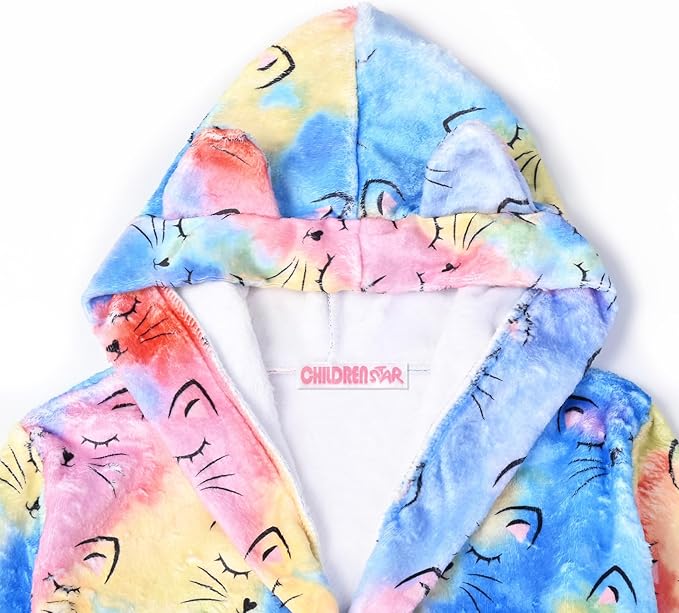 CHILDRENSTAR Girls Robe Kids Cat Bathrobes Plush Soft Fleece Pajamas Sleepwear