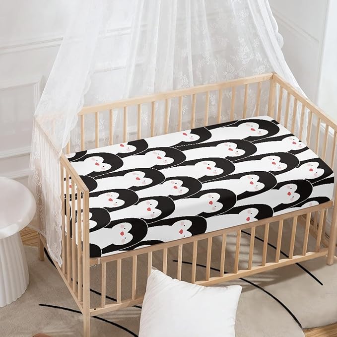 Cute Penguins Fitted Crib Sheet Penguin Cartoon Baby Crib Sheet Fit Standard Crib and Toddler Mattress,Crib Mattress Sheets for Boys Girls 28"x52"
