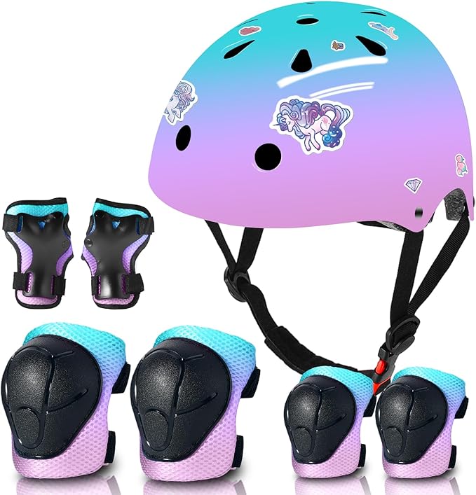 Adjustable Gradient Color Kids/Toddler Bike Helmet for 1-2-3-5-8-14 Years Boys Girls,Skateboard Helmet with Knee and Elbow Pads Wrist Guard Roller Skates,Cycling,Skating Scooter Longboard