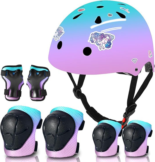 Adjustable Gradient Color Kids/Toddler Bike Helmet for 1-2-3-5-8-14 Years Boys Girls,Skateboard Helmet with Knee and Elbow Pads Wrist Guard Roller Skates,Cycling,Skating Scooter Longboard