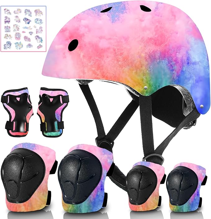Adjustable Gradient Color Kids/Toddler Bike Helmet for 1-2-3-5-8-14 Years Boys Girls,Skateboard Helmet with Knee and Elbow Pads Wrist Guard Roller Skates,Cycling,Skating Scooter Longboard