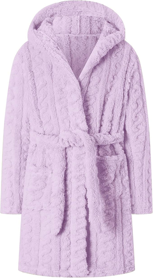 Umeyda Girls & Womens Twist Fleece Robes, Hooded Soft Warm Bath Robe for Kids Womens Fuzzy Bathrobe for Gifts